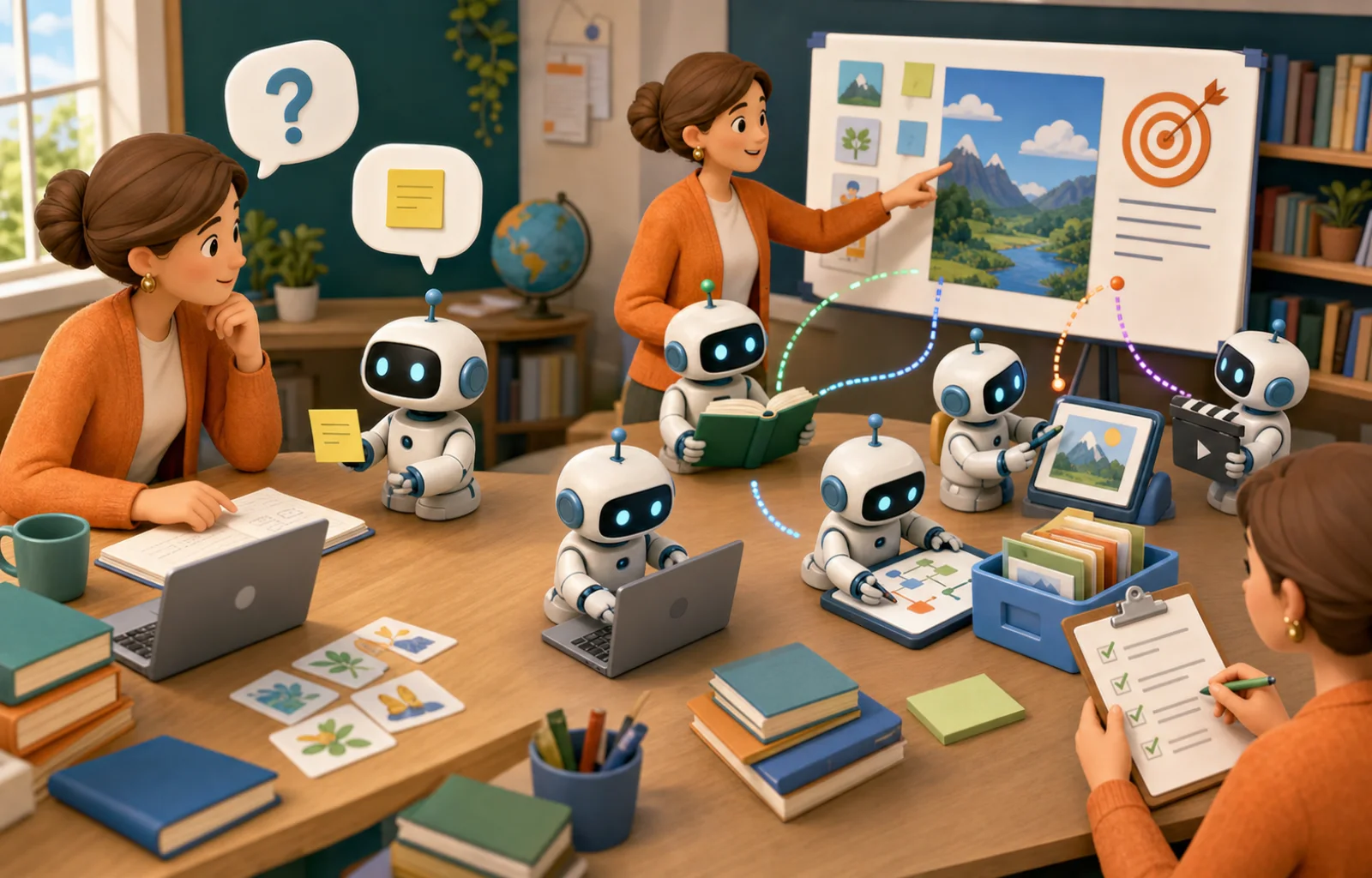 老师从向 AI 问一个问题,进阶为带领多个 AI 助手完成完整教学任务